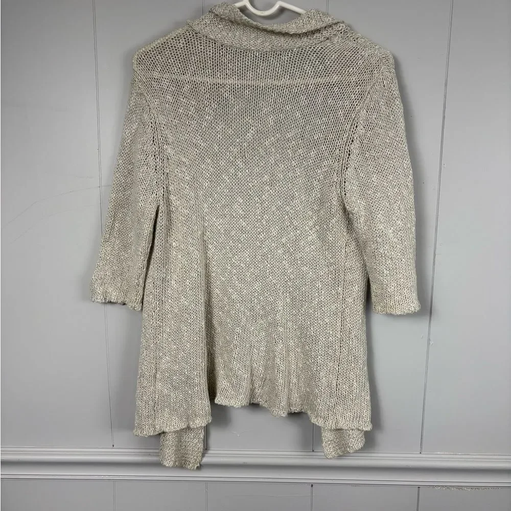 Eileen Fisher Women Sweater XS Cream Linen Blend Open Knit 3/4 Sleeve Casual